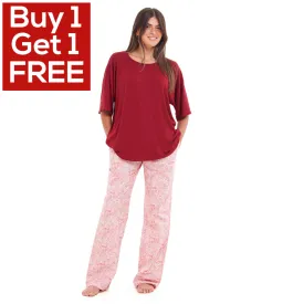 Women summer pajama set Red Oversized top   Red Flory Outines pants