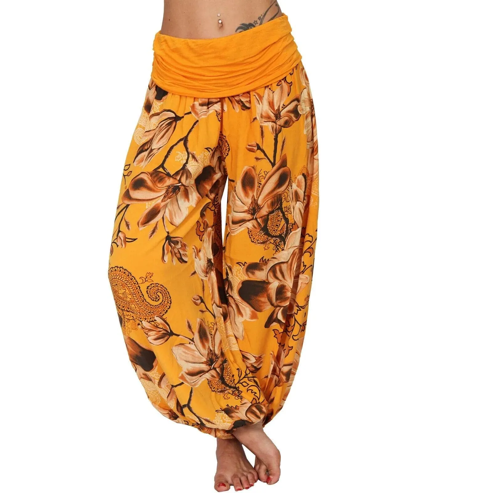 Women's Wide Leg Harem Pants - Casual, Mid Waist, Elastic Waist, Loose Fit