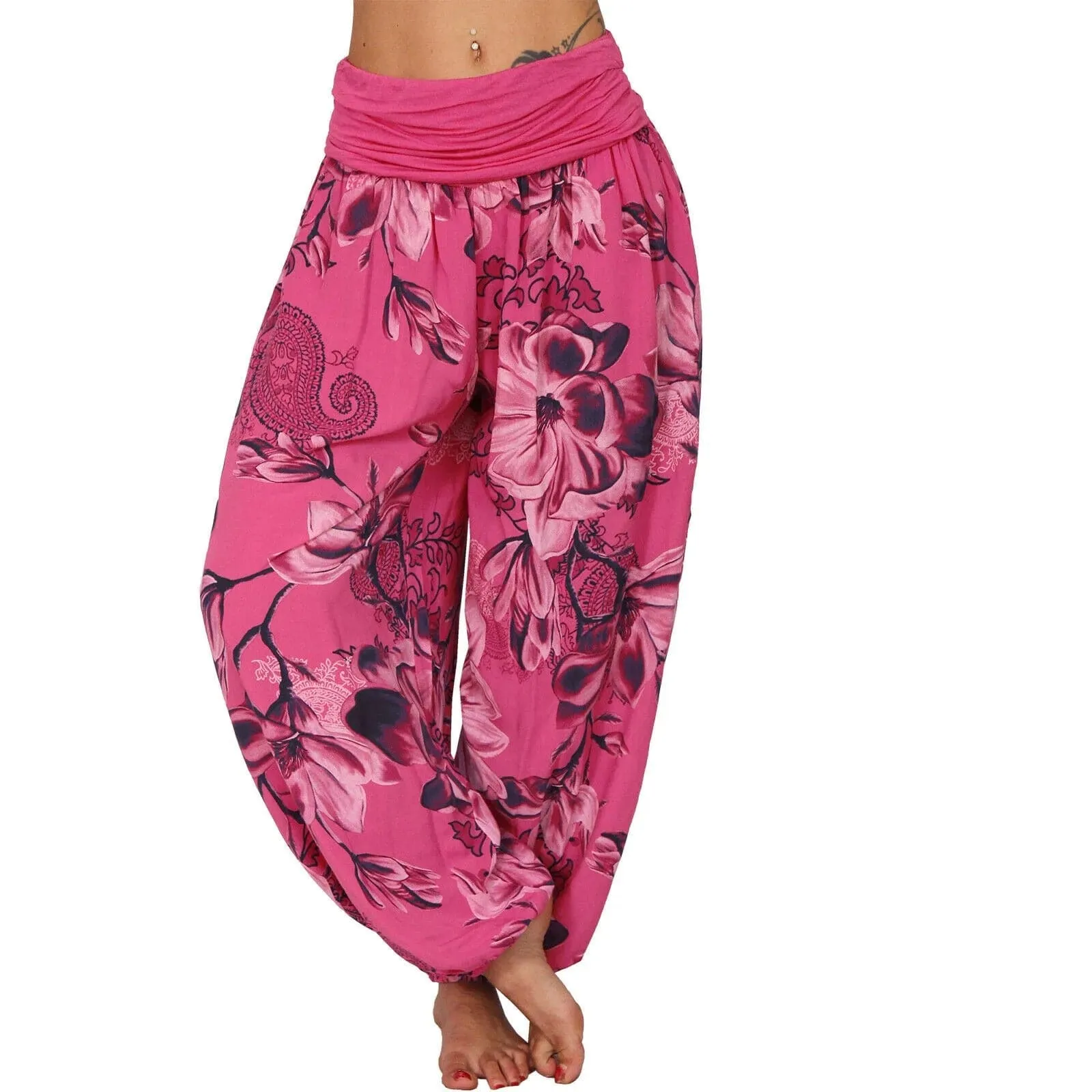 Women's Wide Leg Harem Pants - Casual, Mid Waist, Elastic Waist, Loose Fit