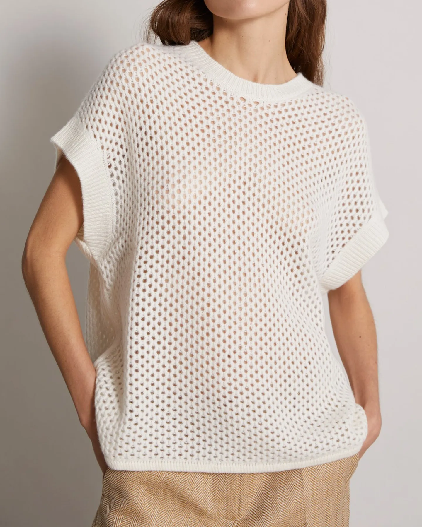 ZOAGLI IVORY CASHMERE LINEN FISHNET SWEATER